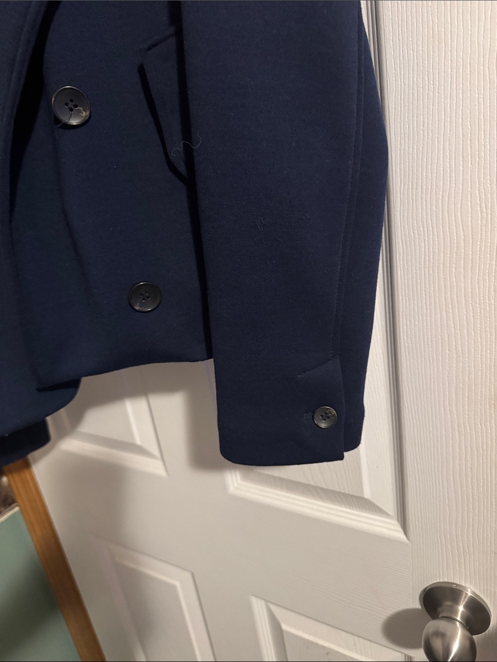 Navy Double-Breasted Peacoat with Gray Hooded Layer - Picture 2 of 5
